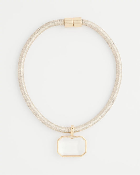 Chico's Jewelry Goldtone Glass Gem Pendant Cord Necklace