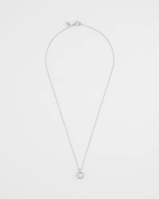 Chico's Jewelry Bezel Set Pendant Silvertone Necklace
