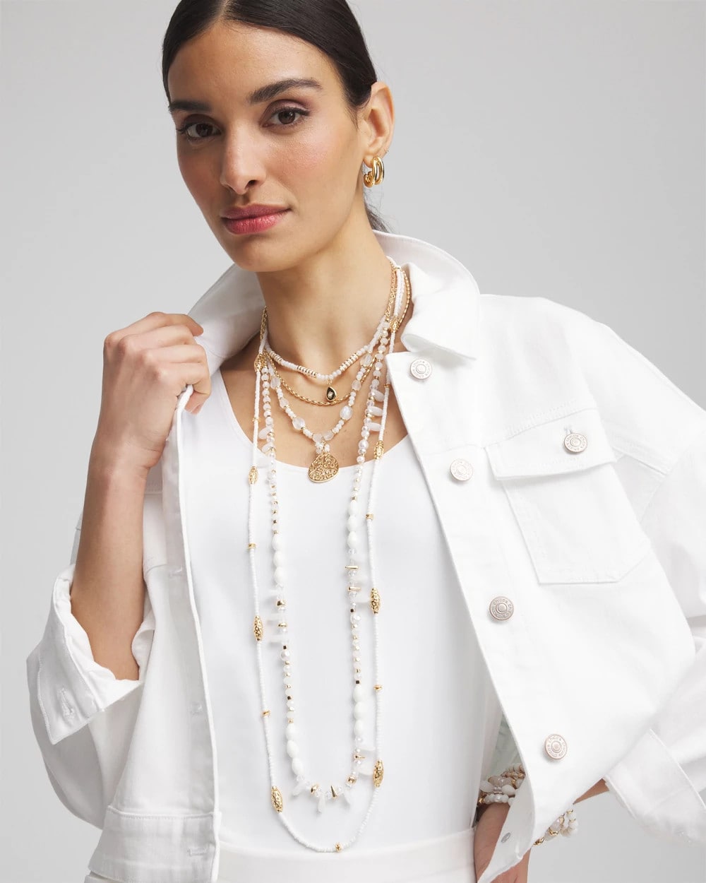 Chico's Jewelry White Beaded Single Strand Necklace
