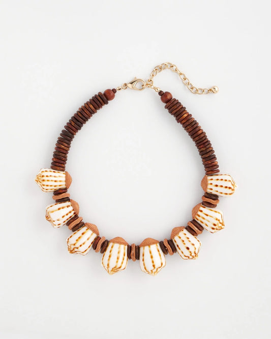 Chico's Jewelry Shell & Wood Bib Necklace