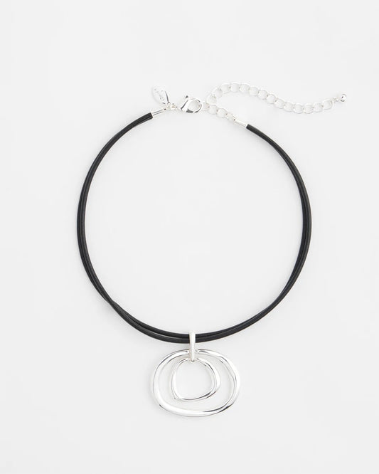 Chico's Jewelry Silver Tone Rings Pendant Necklace