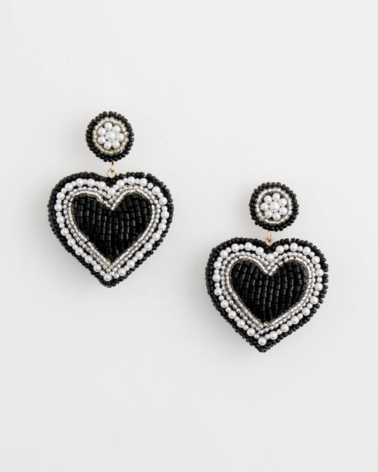 Chico's Jewelry Black Beaded Heart Drop Earrings
