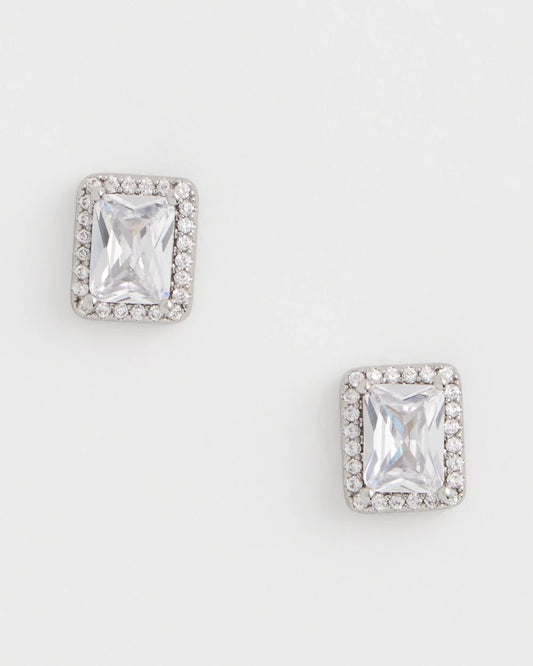 Chico's Jewelry Silver Emerald Cut Stud Earrings