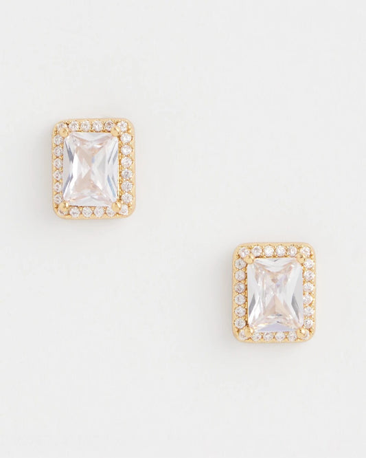 Chico's Jewelry Gold Emerald Cut Stud Earrings