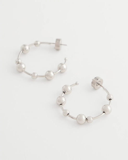 Chico's Jewelry Silvertone Beaded Hoop Earrings