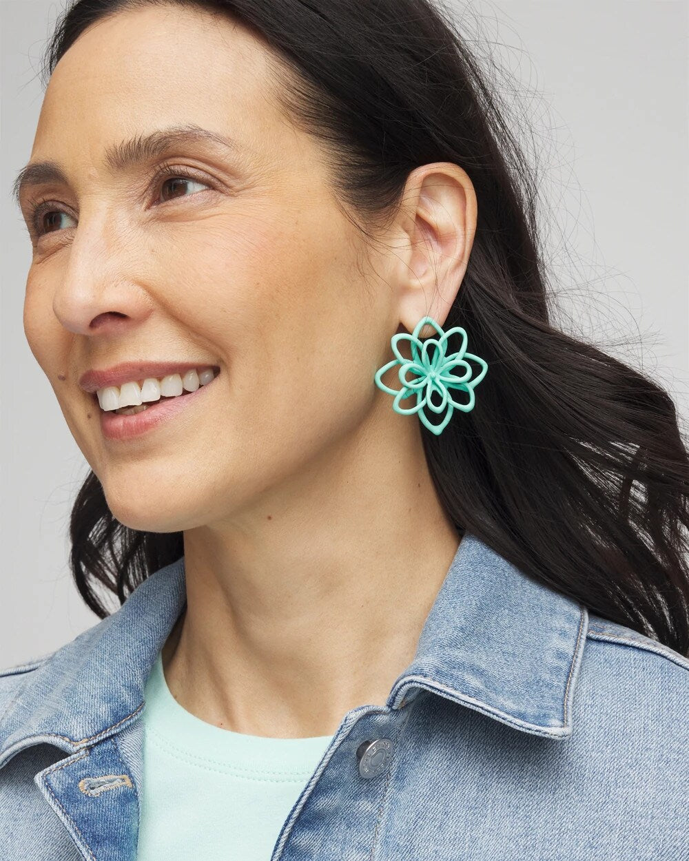 Chico's Jewelry No Droop™ Teal  Flower Stud Earrings