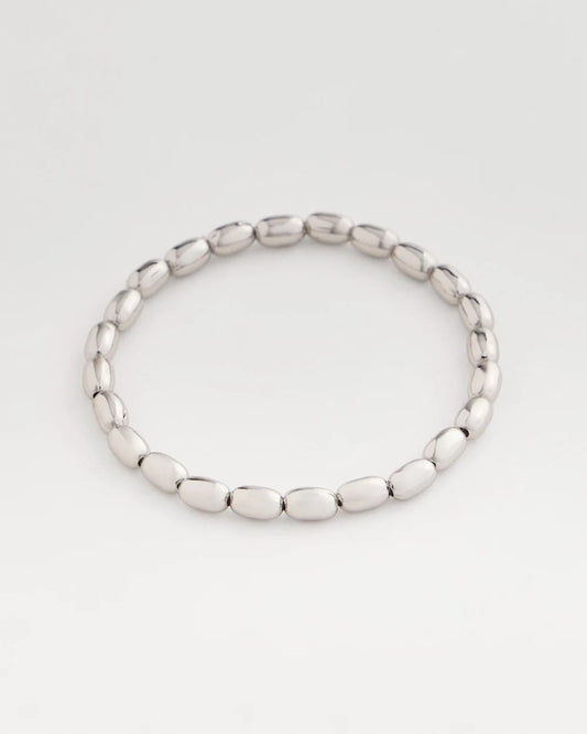 Chico's Jewelry Silvertone Oval Beaded Stretch Bracelet