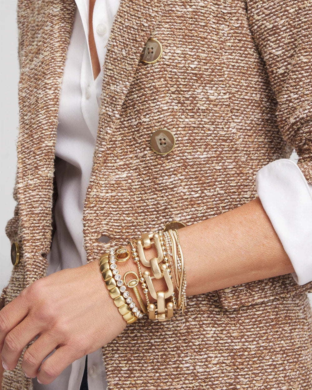 Chico's Jewelry Golden Matte Square Stretch Bracelet