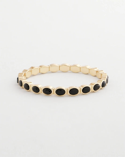 Chico's Jewelry Small Black Faceted Gem Stretch Cuff Bracelet