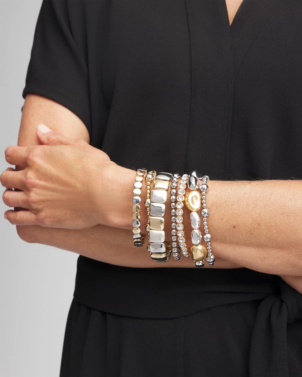 Chico's Jewelry Gold & Silver Tone Beaded Stretch Bracelet