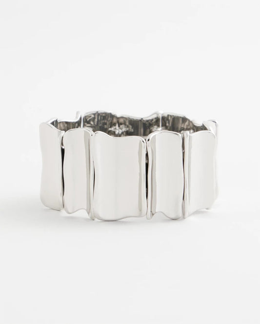 Chico's Jewelry Silvertone Wave Stretch Cuff Bracelet