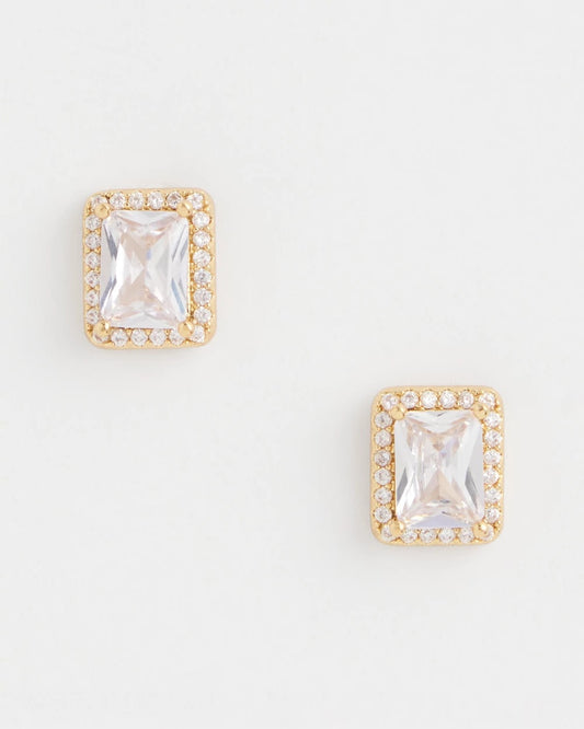Chico's Jewelry Gold Emerald Cut Stud Earrings