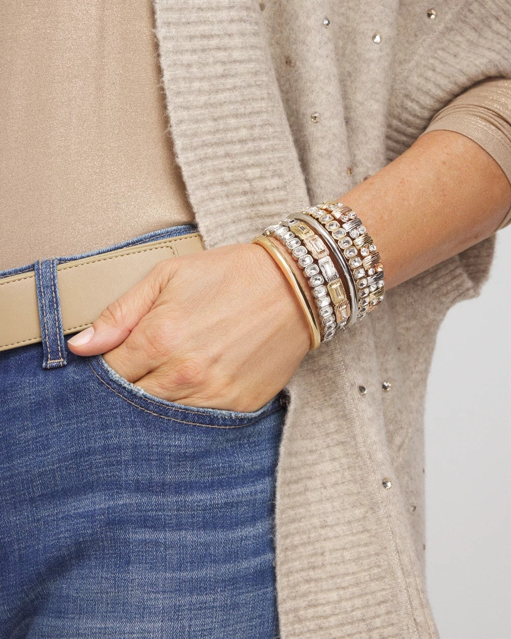 Chico's Jewelry Tri-Tone Rectangle Stretch Bracelet