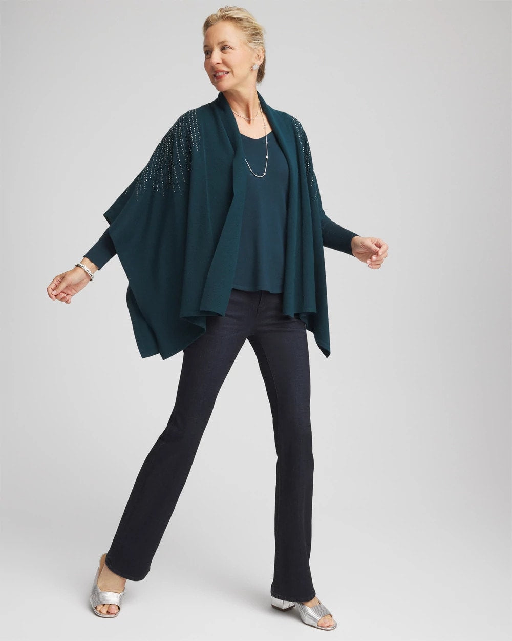 Chico's Accessories Embellished Shawl Collar Ruana