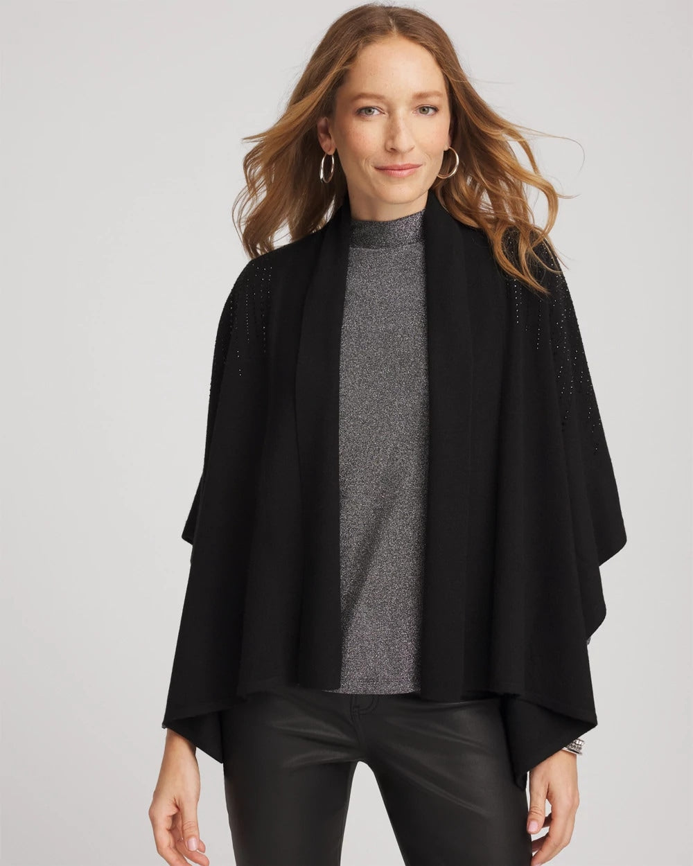 Chico's Accessories Embellished Shawl Collar Ruana