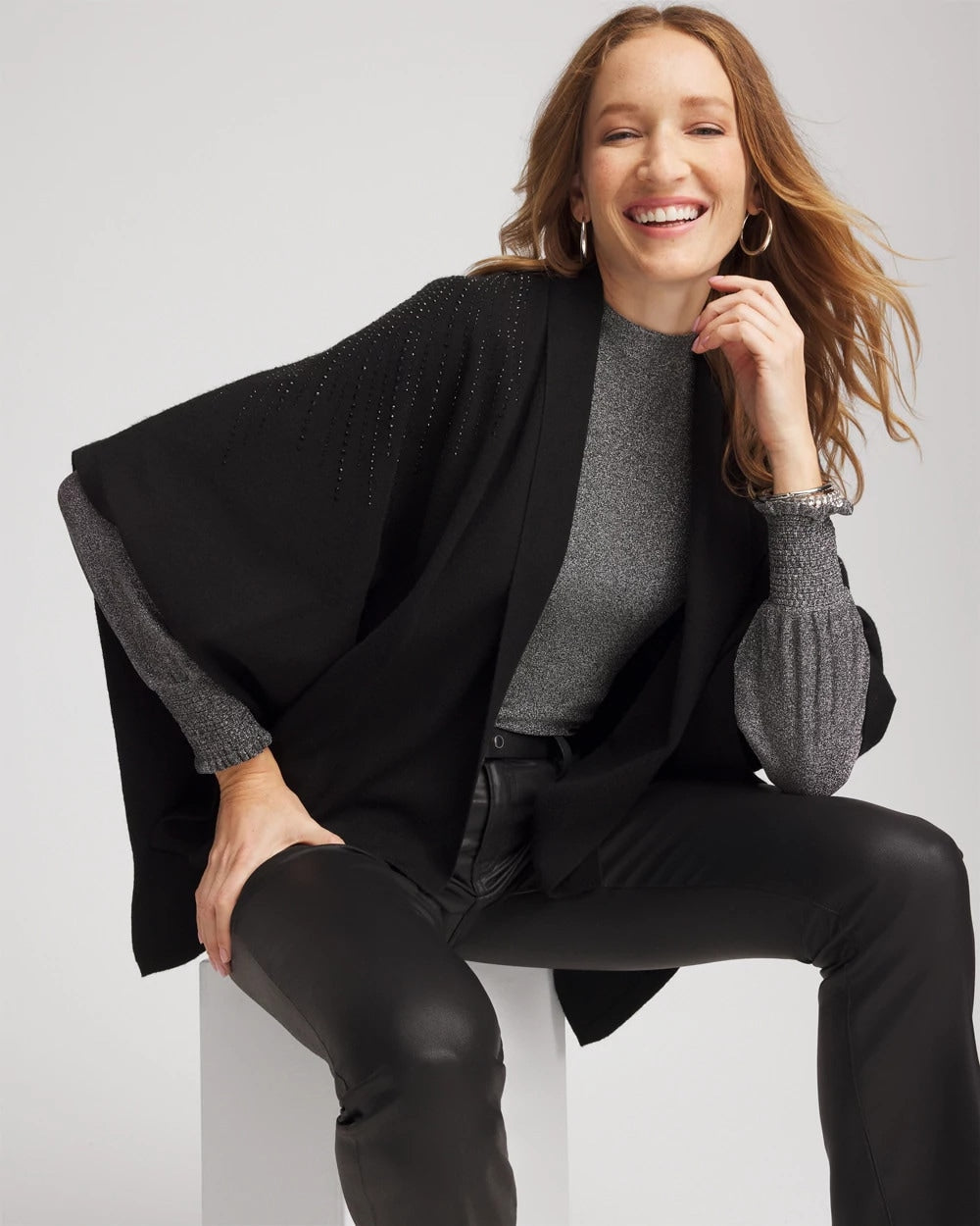 Chico's Accessories Embellished Shawl Collar Ruana