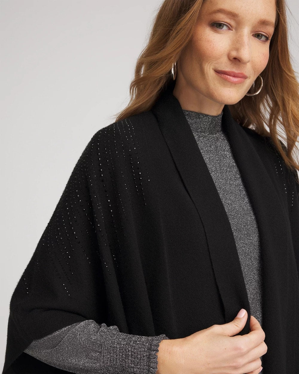 Chico's Accessories Embellished Shawl Collar Ruana