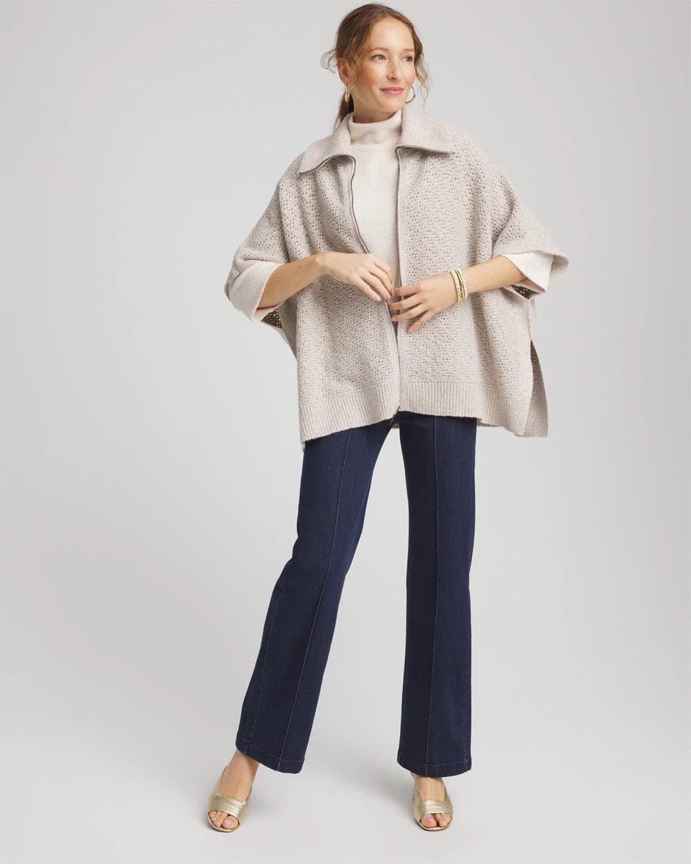 Chico's Accessories Zip-Front Collared Ruana