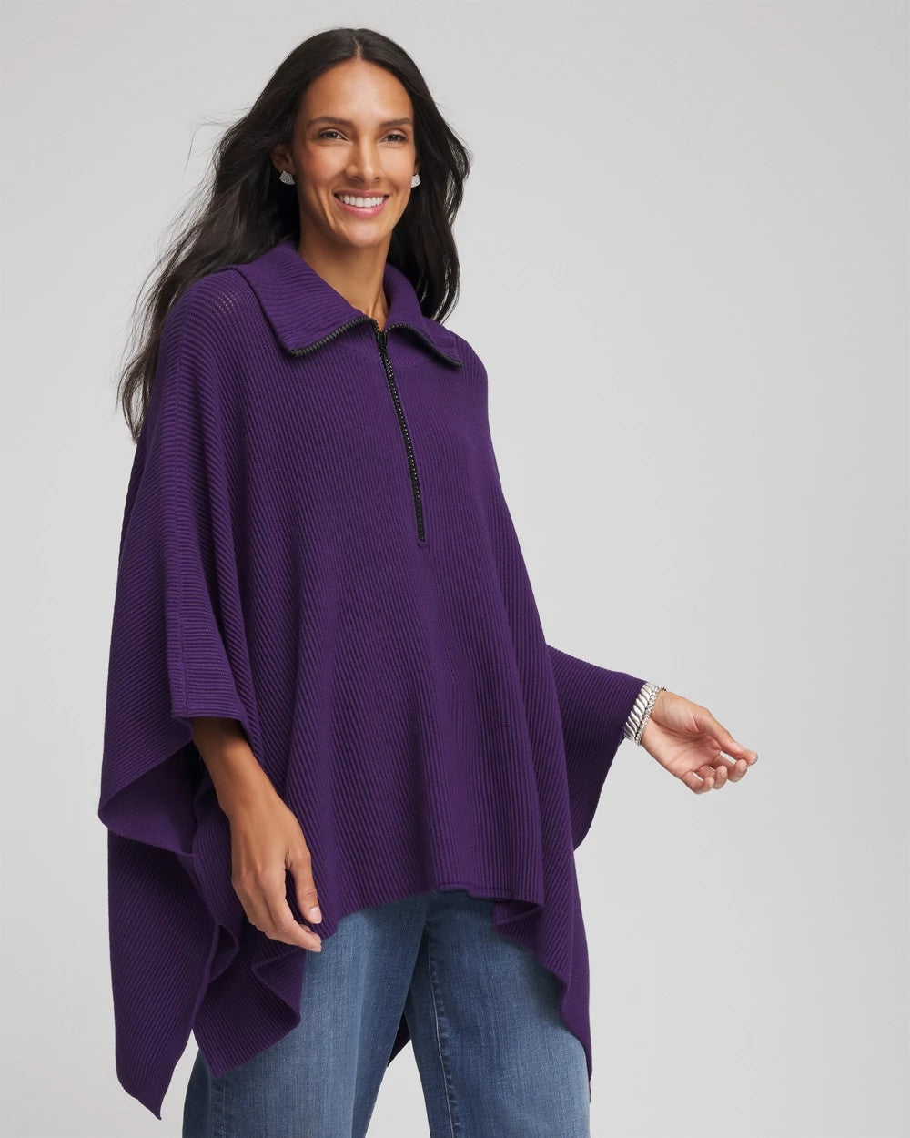 Chico's Accessories Rhinestone Zip-Collar Sweater Poncho