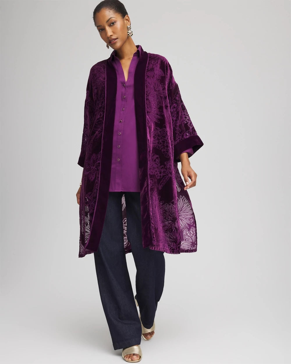 Chico's Accessories Floral Burnout Kimono