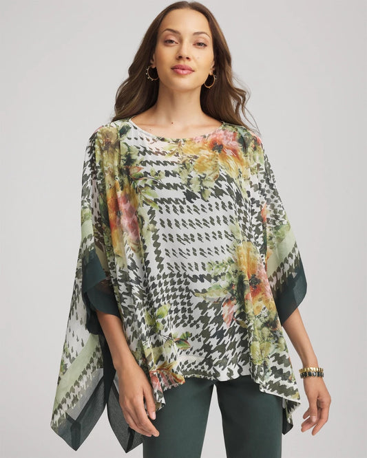 Chico's Accessories Printed Crinkle-Chiffon Pullover Poncho