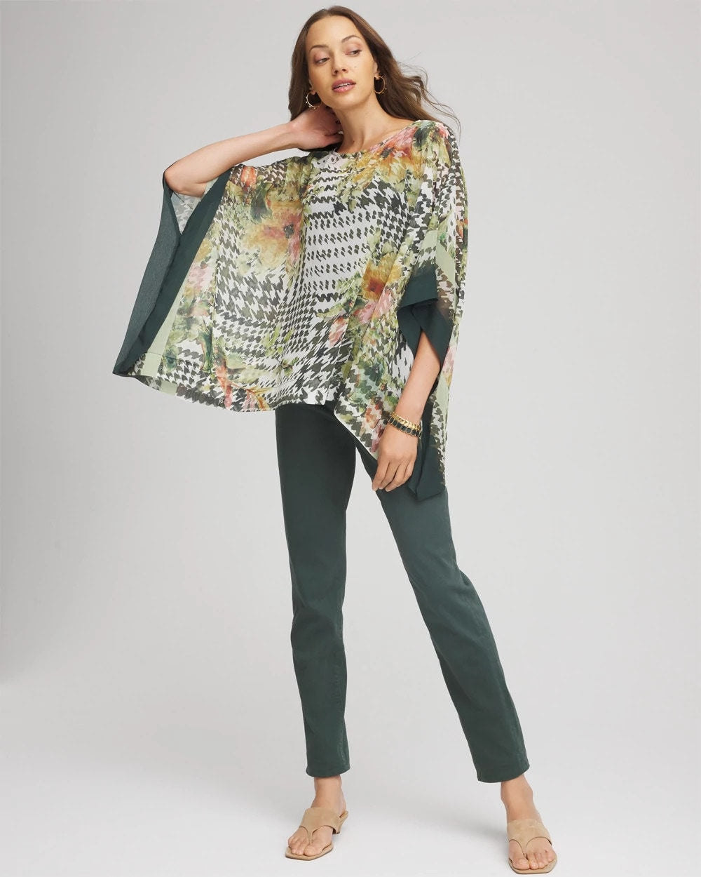 Chico's Accessories Printed Crinkle-Chiffon Pullover Poncho