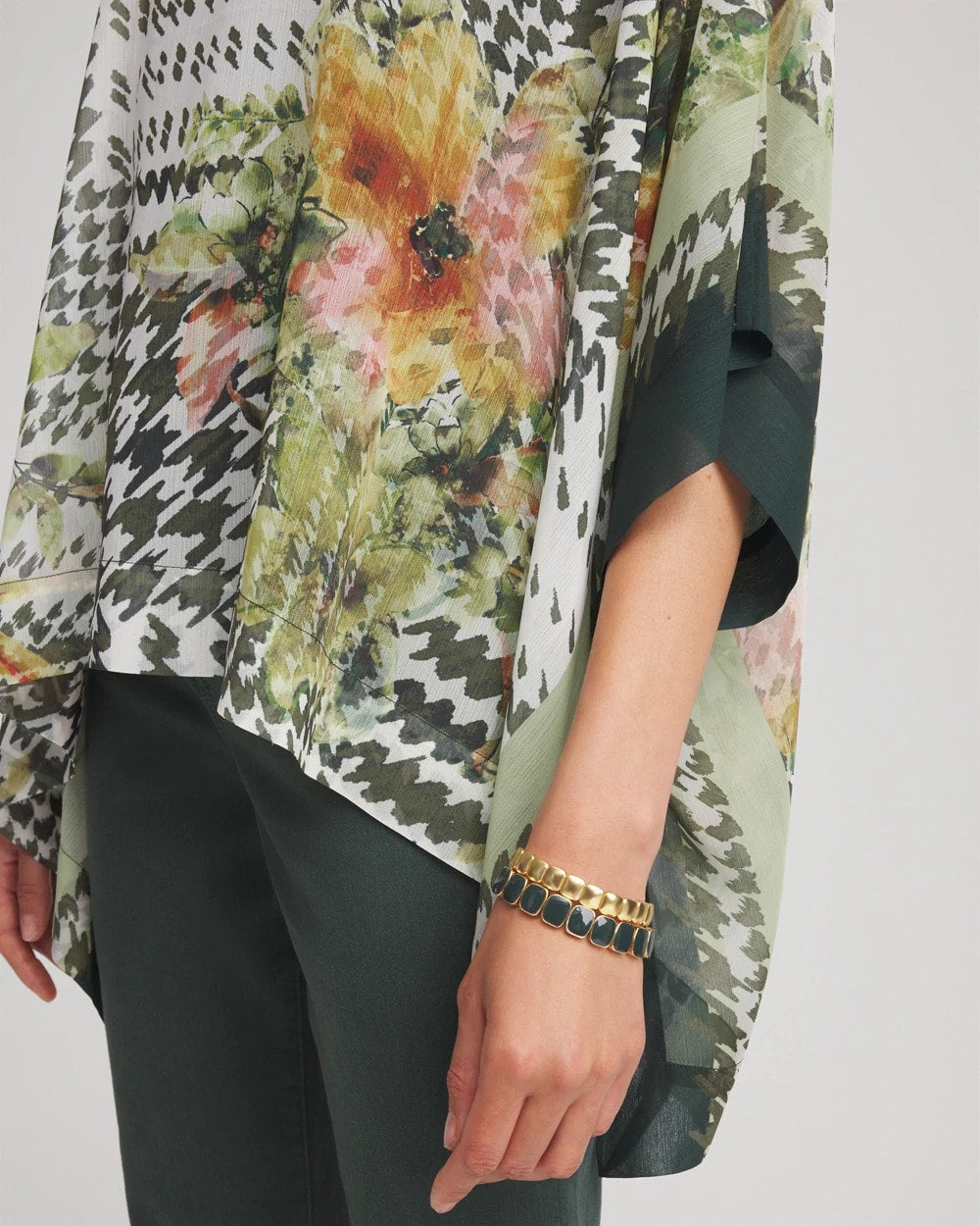Chico's Accessories Printed Crinkle-Chiffon Pullover Poncho