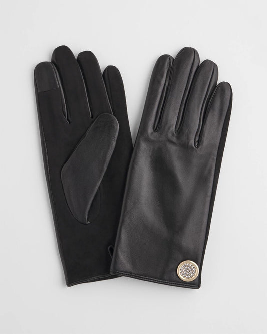 Chico's Accessories Leather Button Detail Gloves