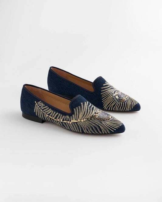 Chico's Accessories Peacock Embroidered Flats
