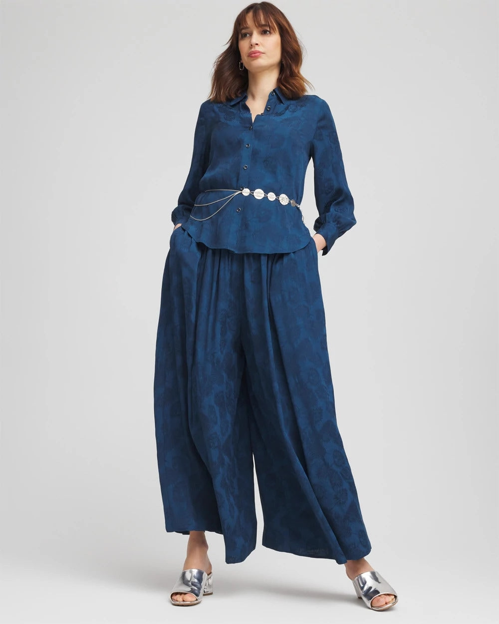 Chico's Petites Petite Jacquard Culotte Wide-Leg Pants