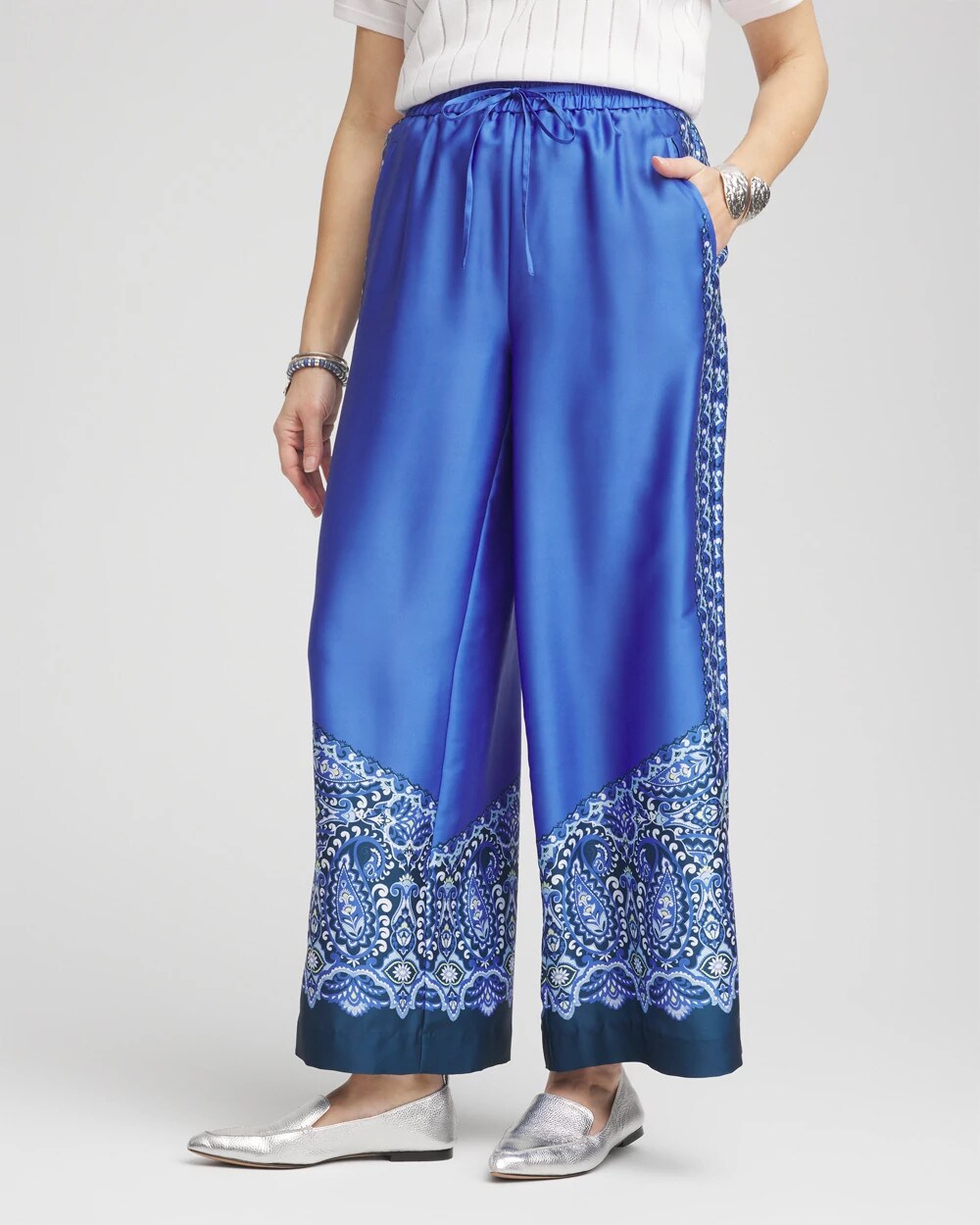 Chico's Petites Petite Pull-on Paisley Drawstring Cropped Pants