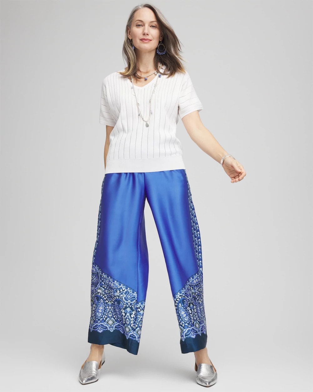 Chico's Petites Petite Pull-on Paisley Drawstring Cropped Pants