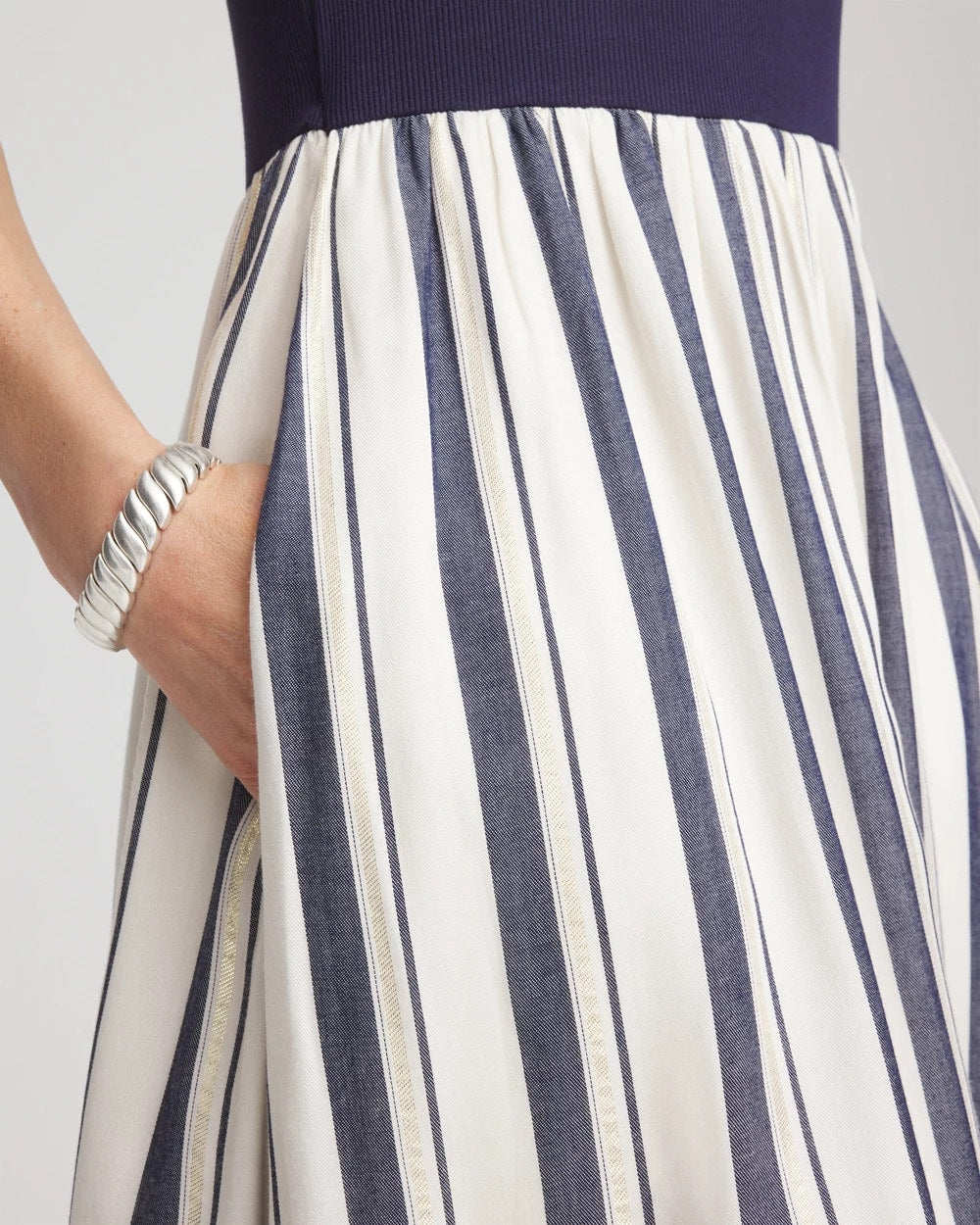 Chico's Petites Petite Mixed Metallic Striped Maxi Dress