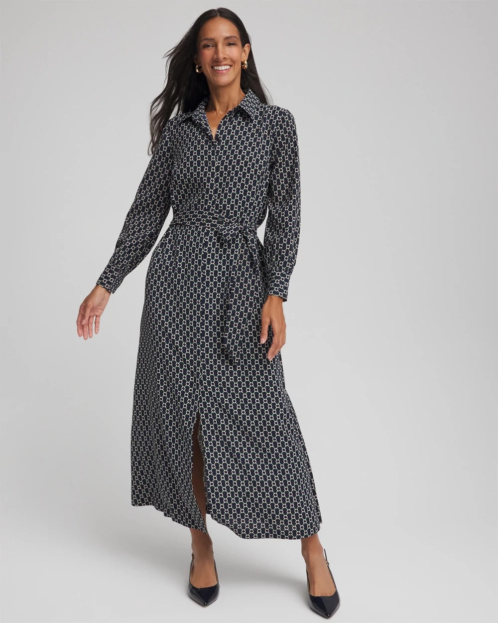 Chico's Petites Petite Chain Print Maxi Shirtdress
