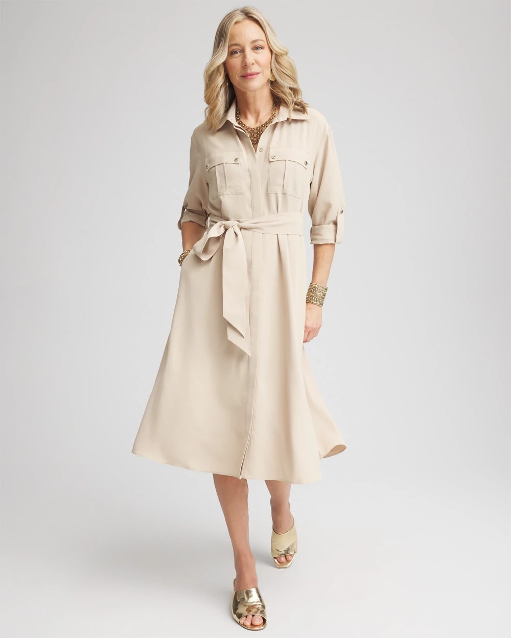 Chico's Petites Twill Belted Midi Shirtdress