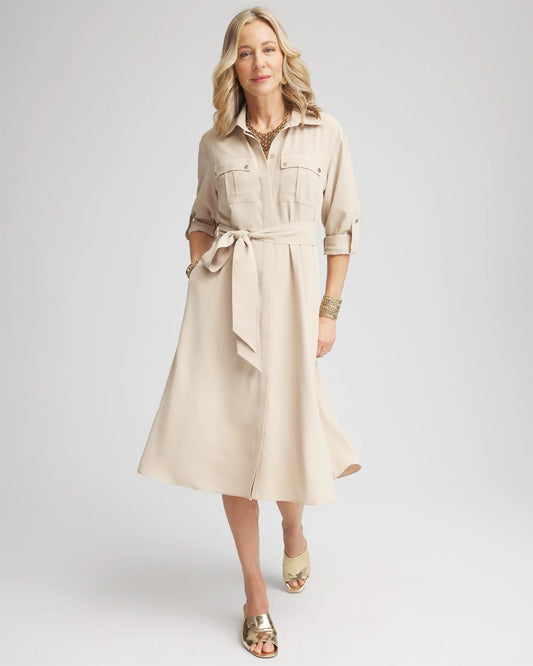 Chico's Petites Twill Belted Midi Shirtdress