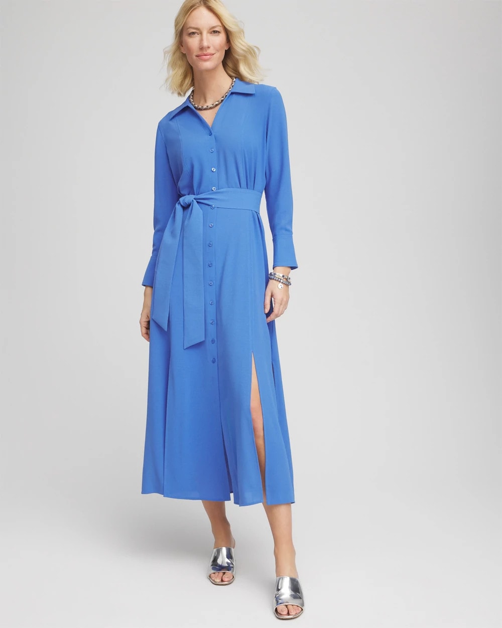 Chico's Petites Belted Split Hem Maxi Shirtdress