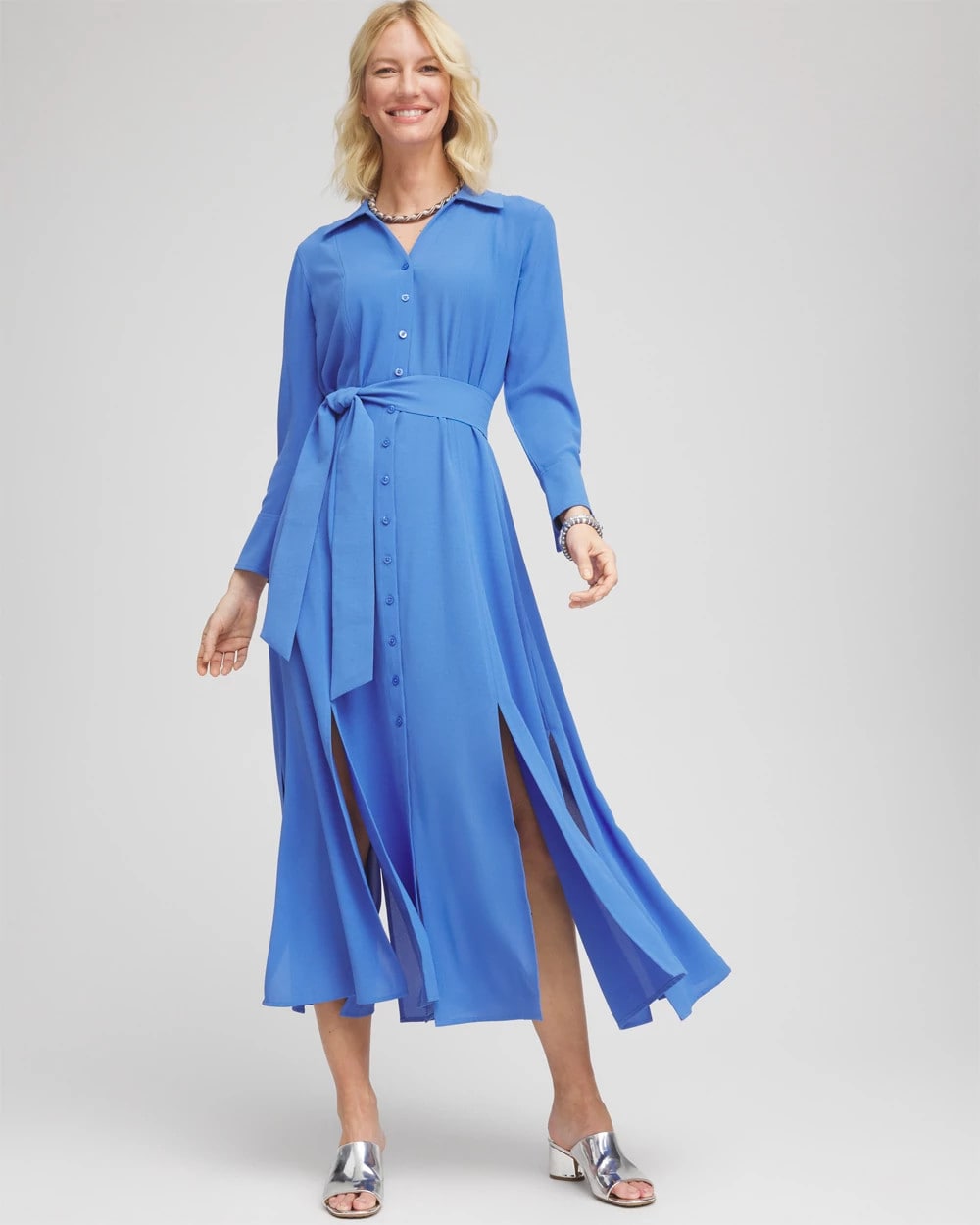 Chico's Petites Belted Split Hem Maxi Shirtdress