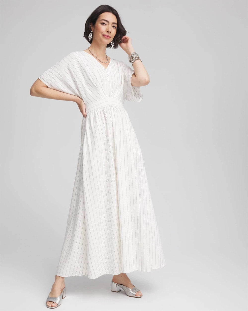 Chico's Petites Metallic Striped Maxi Dress
