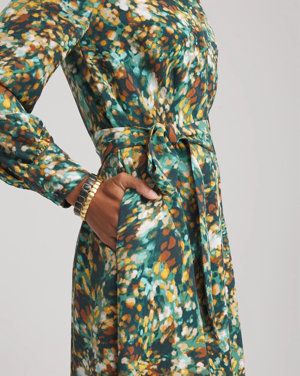 Chico's Petites Petite Printed Long-Sleeved Shirtdress