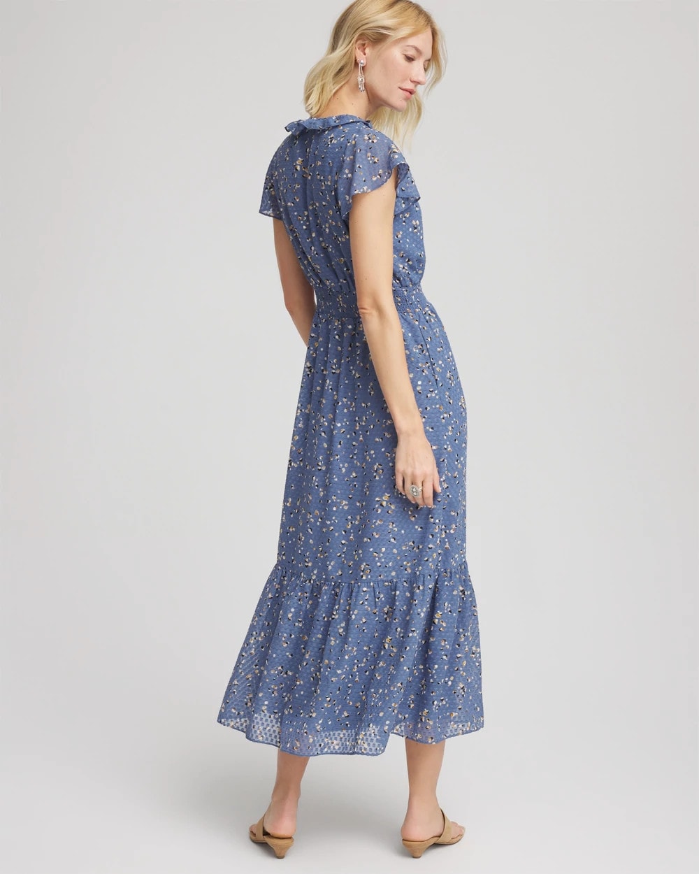 Chico's Petites Petite Textured Ruffled-Placket Maxi Dress