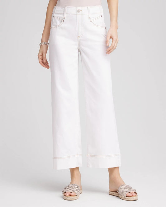 Chico's Petites Petite No Stain Pull-On Wide Leg Cropped Jeans
