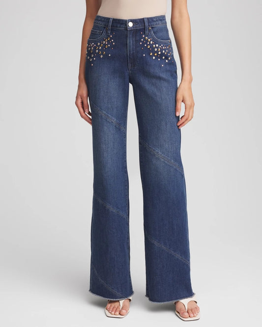 Chico's Petites Petite Embellished Frayed Flared-Leg Jeans