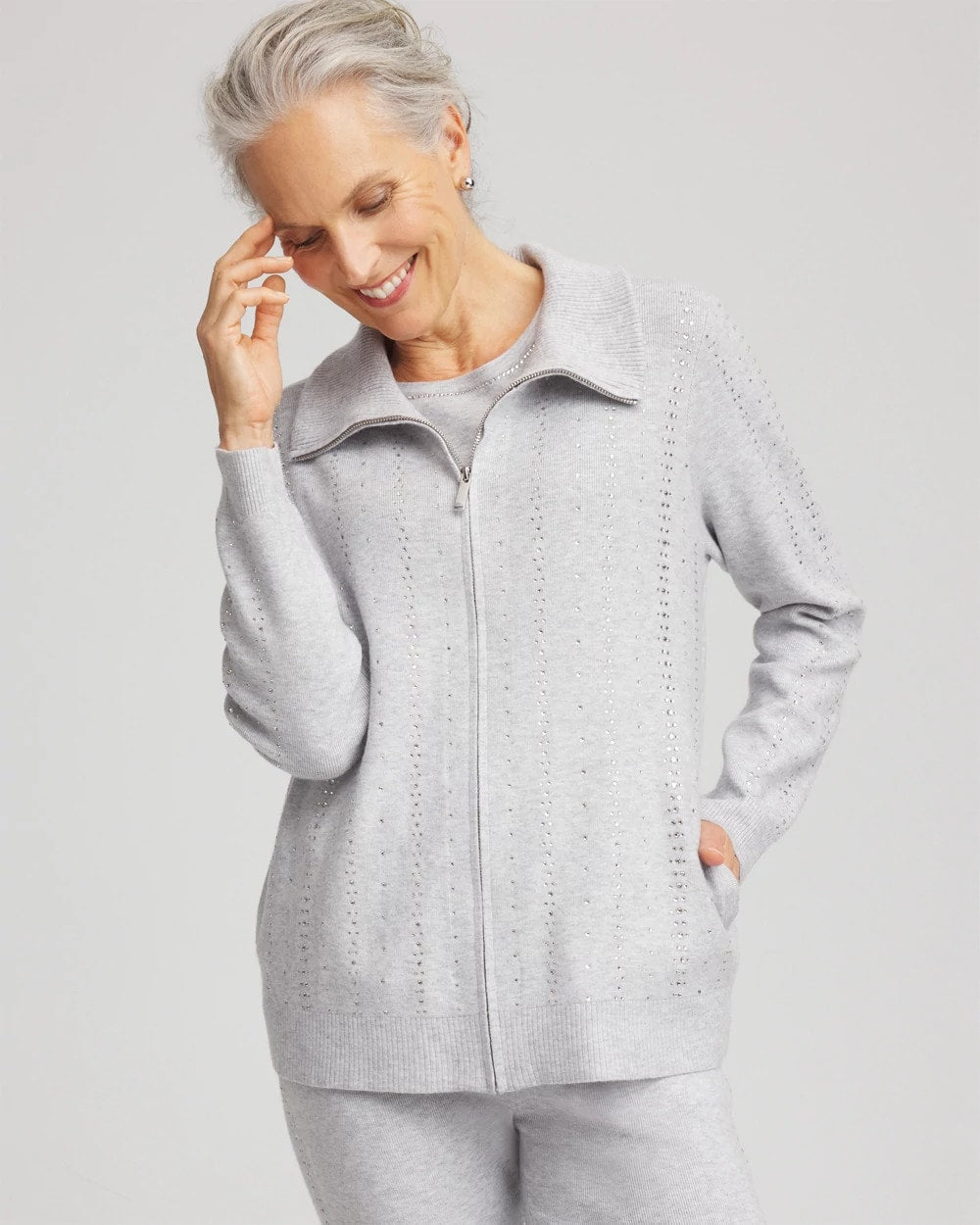 Chico's Collections Zenergy® Luxe Diamante Zip Cardigan
