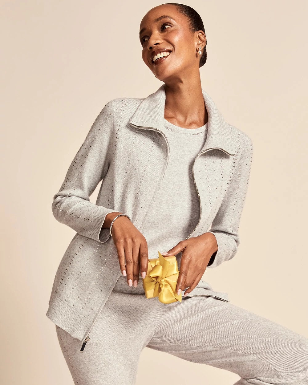 Chico's Collections Zenergy® Luxe Diamante Zip Cardigan