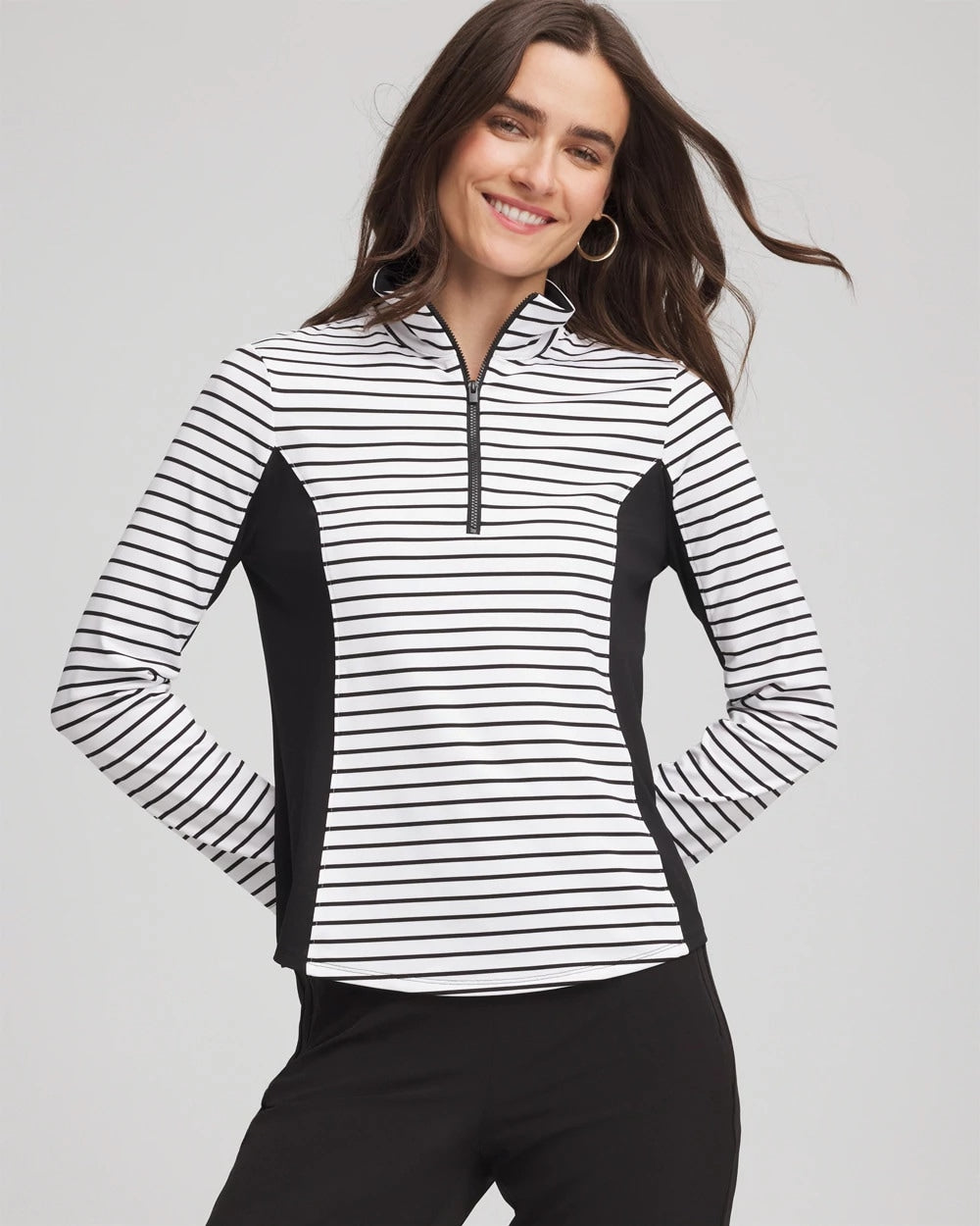 Chico's Collections Zenergy® UPF Striped Block Half Zip
