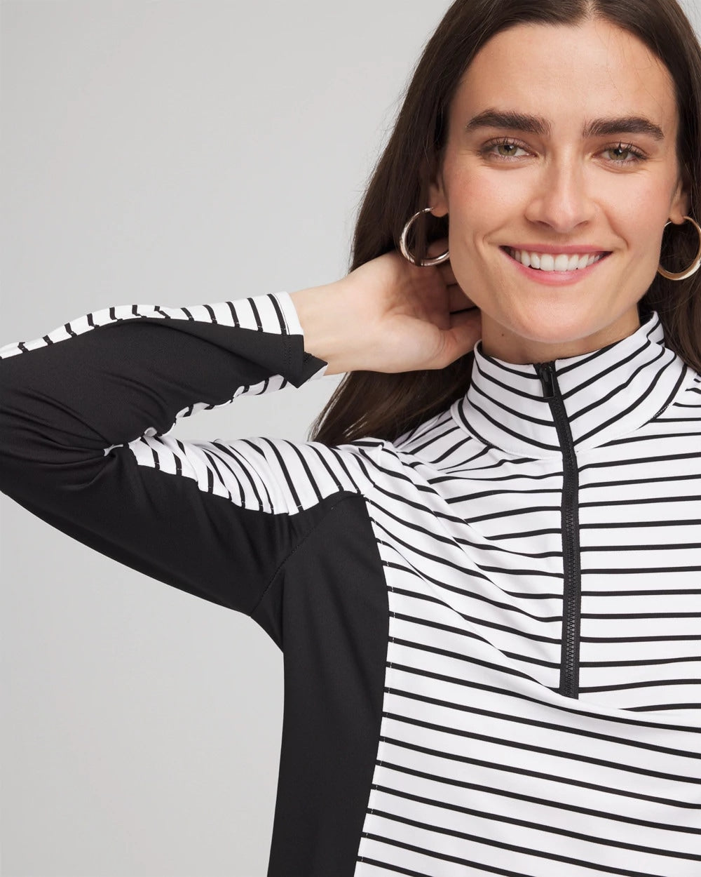 Chico's Collections Zenergy® UPF Striped Block Half Zip