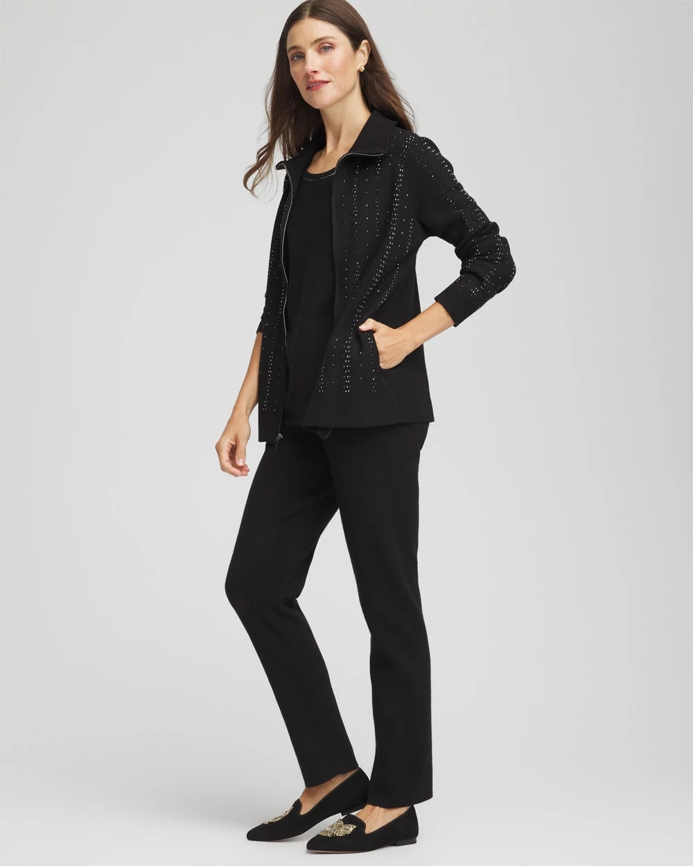 Chico's Collections Zenergy® Luxe Diamante Zip Cardigan
