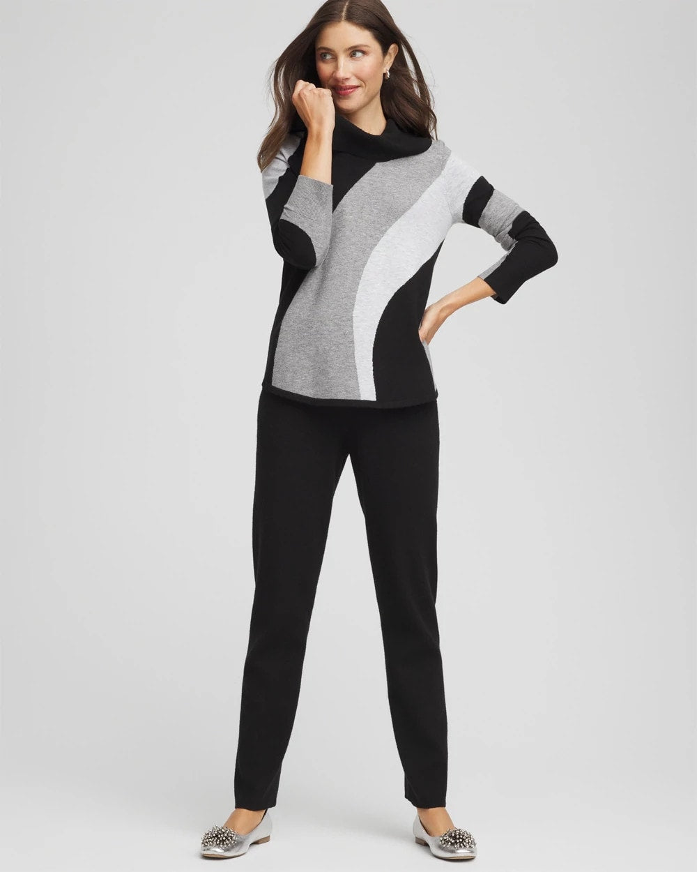 Chico's Collections Zenergy® Luxe Intarsia Cowlneck Top
