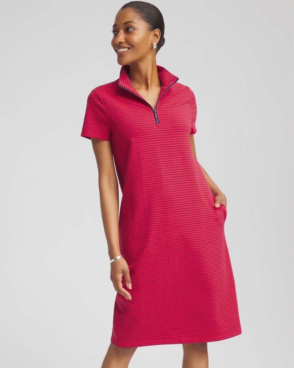 Chico's Collections Zenergy® UPF Knit Stripe Half-Zip Dress